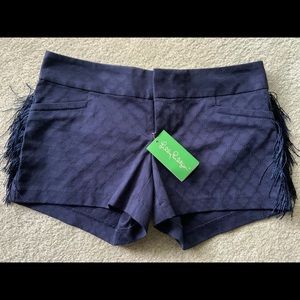 NWT Lilly Pulitzer Ellie Navy Fringe Shorts Size 0